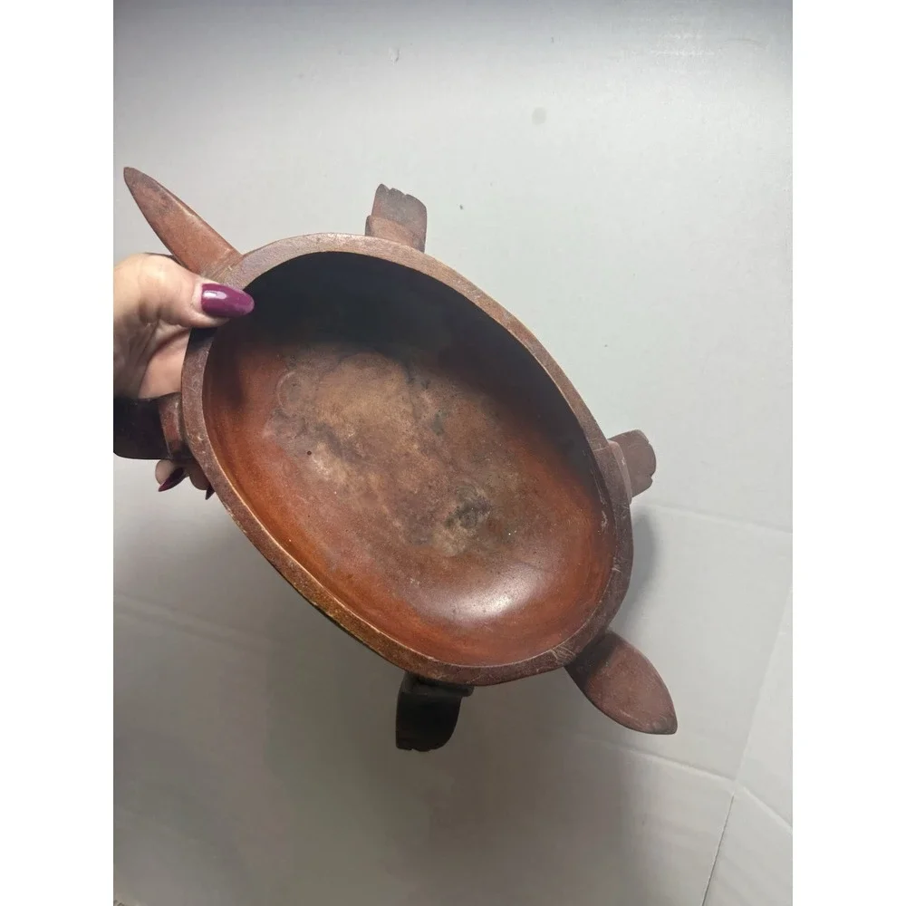 Vintage Wooden Turtle Hand Carved Wood‎ Trinket/Coin Box